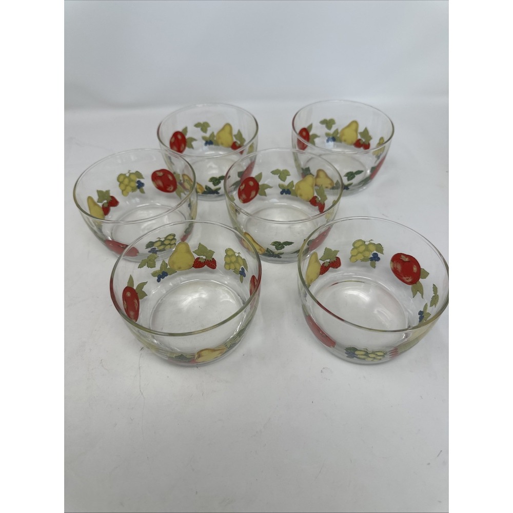 Set Of 4 Vintage Libbey Fruit Garden Harvest Glass Bowls 4.25 x 2.75 EUC